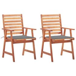 Chaises &agrave; manger d'ext&eacute;rieur lot de 2 et coussins Acacia massif