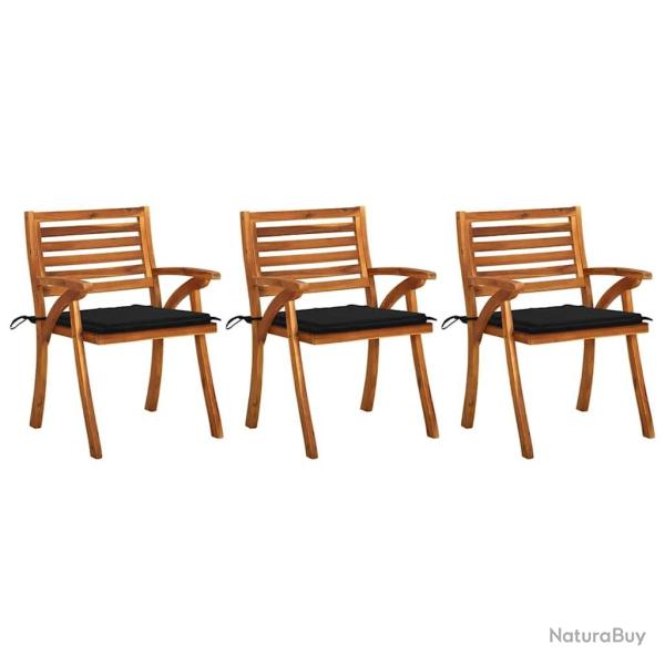 Chaises � manger de jardin avec coussins lot de 3 Acacia massif