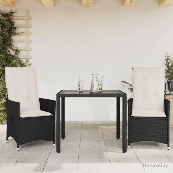 Ensemble de bistro 3 pcs avec coussins noir r�sine tress�e