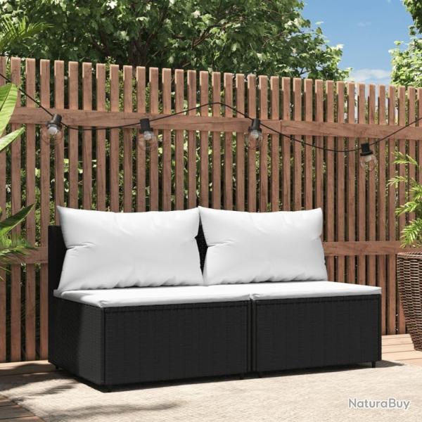 Canap�s centraux de jardin et coussins 2pcs Noir R�sine tress�e