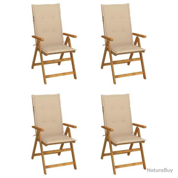 Chaises inclinables de jardin lot de 4 et coussins Bois acacia