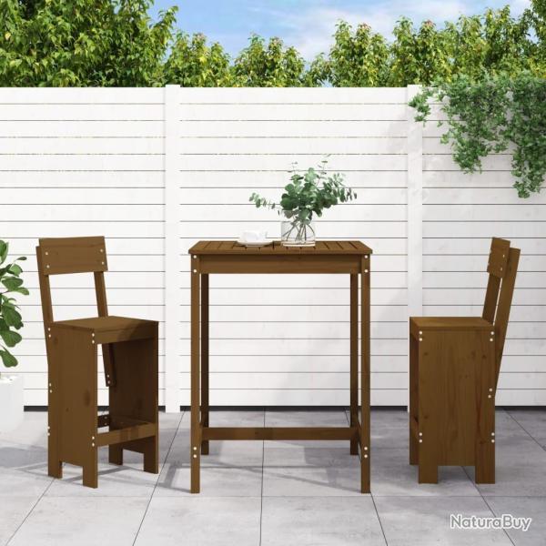 Ensemble de bar de jardin 3 pcs marron miel bois pin massif