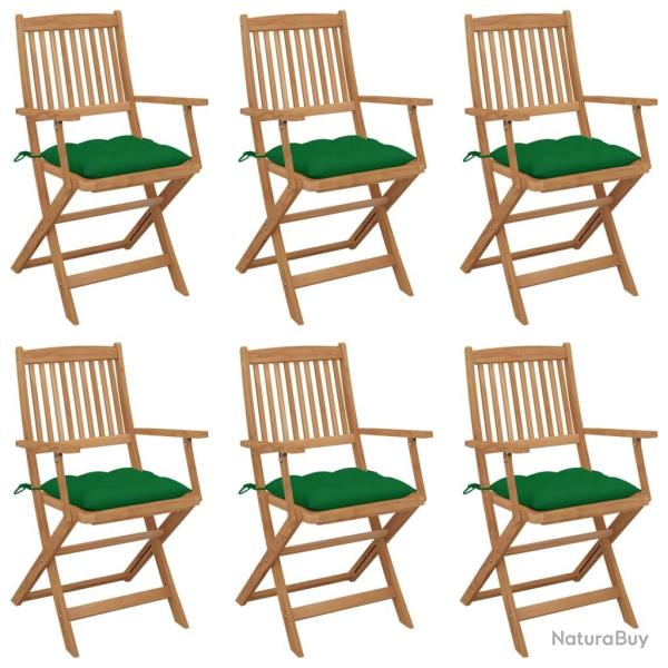 Chaises pliables de jardin lot de 6 avec coussins Bois d'acacia