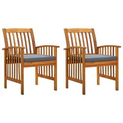 Chaises &agrave; manger de jardin lot de 2 et coussins acacia massif