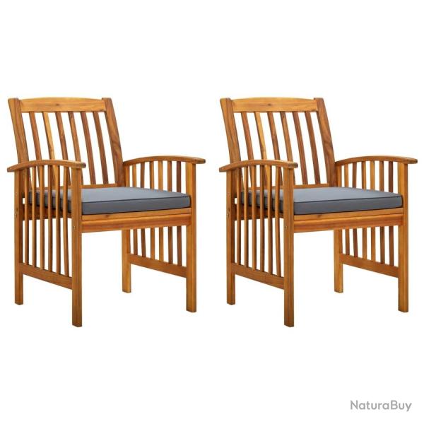 Chaises  manger de jardin lot de 2 et coussins acacia massif