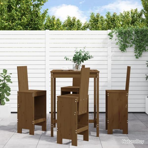 Ensemble de bar de jardin 5 pcs marron miel bois de pin massif
