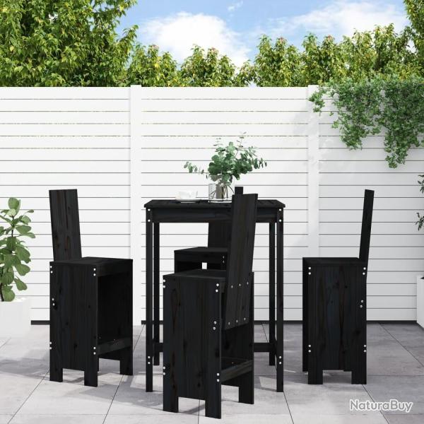 Ensemble de bar de jardin 5 pcs noir bois de pin massif