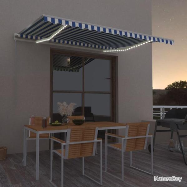 Auvent manuel r�tractable avec LED 400x350 cm Bleu et blanc