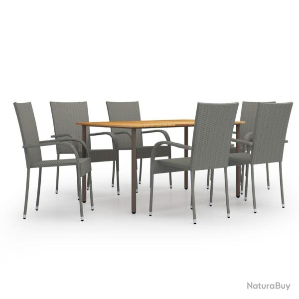 Ensemble � manger de jardin 7 pcs R�sine tress�e Gris