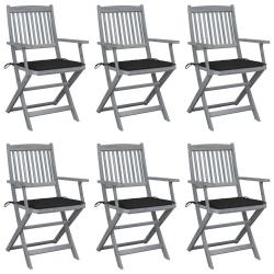 Chaises pliables d'ext&eacute;rieur lot de 6 et coussins Bois d'acacia