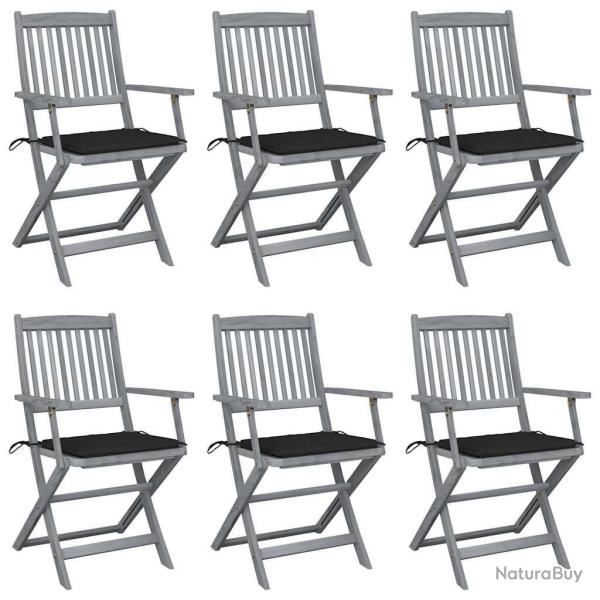Chaises pliables d'ext�rieur lot de 6 et coussins Bois d'acacia