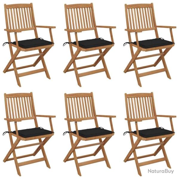 Chaises pliables de jardin lot de 6 avec coussins Bois d'acacia