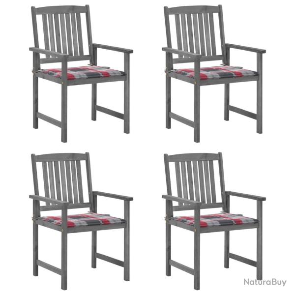 Chaises de jardin et coussins lot de 4 Gris Bois acacia massif