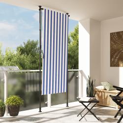Store roulant d'ext&eacute;rieur bleu et blanc 100x270 cm tissu acier