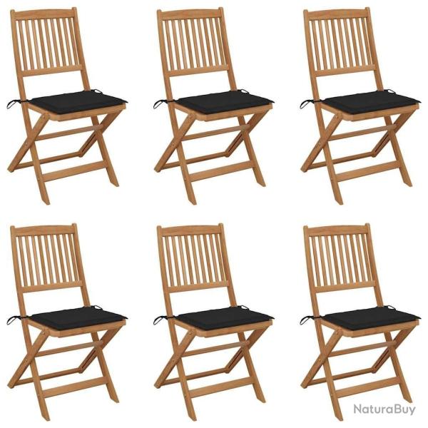 Chaises pliables de jardin lot de 6 avec coussins Bois d'acacia