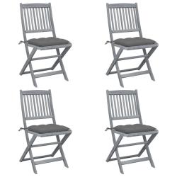 Chaises pliables d'ext&eacute;rieur lot de 4 et coussins Bois d'acacia