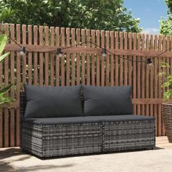 Canap&eacute;s centraux de jardin et coussins 2pcs Gris R&eacute;sine tress&eacute;e