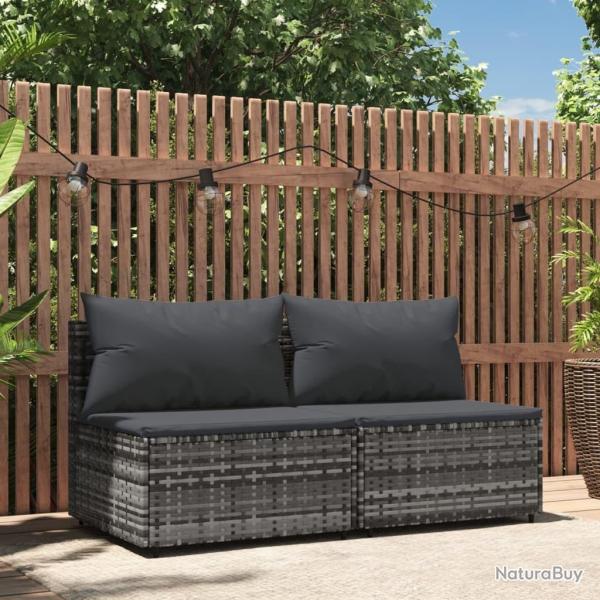 Canap�s centraux de jardin et coussins 2pcs Gris R�sine tress�e