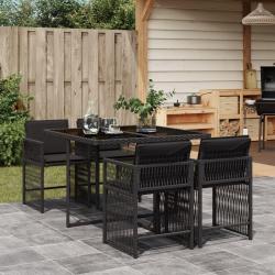 Ensemble &agrave; manger de jardin coussins 5pcs Noir R&eacute;sine tress&eacute;e