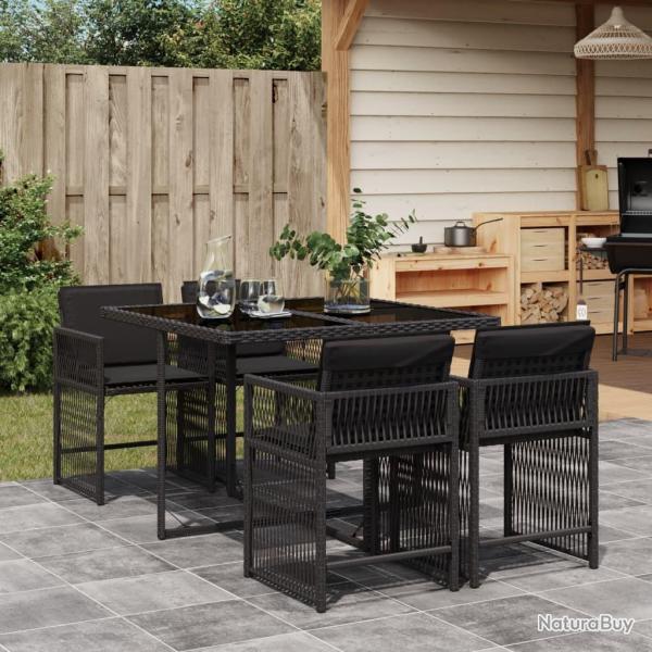 Ensemble � manger de jardin coussins 5pcs Noir R�sine tress�e