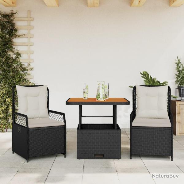 Ensemble � manger de jardin avec coussins 3 pcs Noir