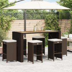 Tabourets de bar jardin coussins lot de 6 marron r&eacute;sine tress&eacute;e