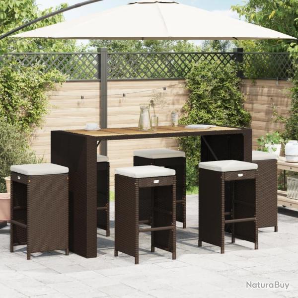 Tabourets de bar jardin coussins lot de 6 marron r�sine tress�e