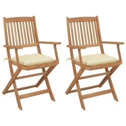 Chaises pliables de jardin lot de 2 avec coussins Bois d'acacia