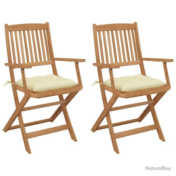 Chaises pliables de jardin lot de 2 avec coussins Bois d'acacia