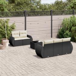 Salon de jardin 6 pcs avec coussins noir r&eacute;sine tress&eacute;e