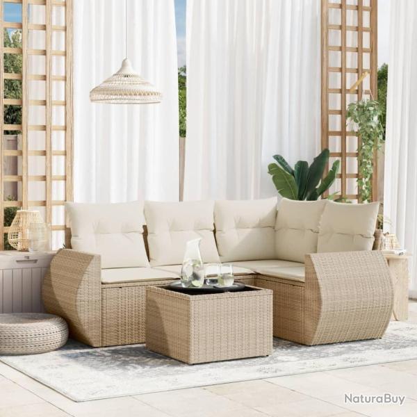 Salon de jardin avec coussins 5 pcs beige r�sine tress�e
