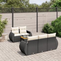 Salon de jardin 6 pcs avec coussins noir r&eacute;sine tress&eacute;e
