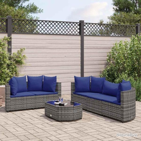 Salon de jardin 6 pcs avec coussins gris r�sine tress�e