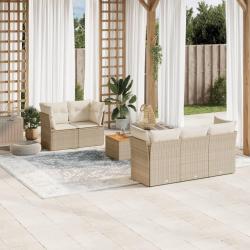Salon de jardin avec coussins 6 pcs beige r&eacute;sine tress&eacute;e
