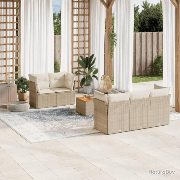 Salon de jardin avec coussins 6 pcs beige r�sine tress�e