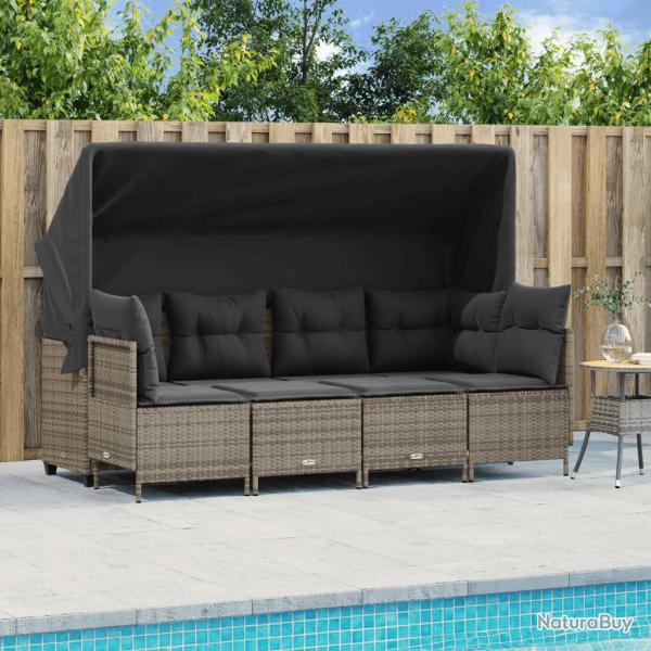 Salon de jardin 5 pcs avec coussins gris r�sine tress�e