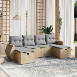 Salon de jardin avec coussins 6pcs m&eacute;lange beige r&eacute;sine tress&eacute;e