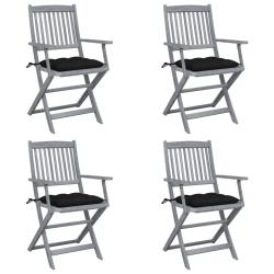 Chaises pliables d'ext&eacute;rieur lot de 4 et coussins Bois d'acacia