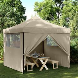 Tente de r&eacute;ception pliable escamotable 4 parois lat&eacute;rales taupe