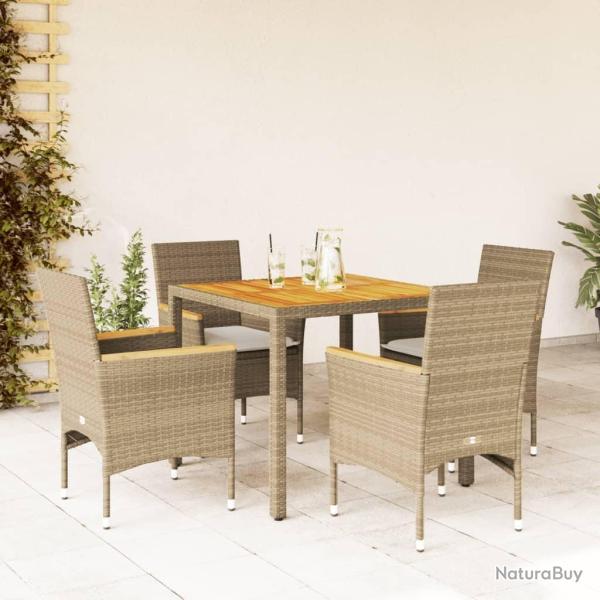 Ensemble � manger de jardin et coussins 5pcs beige rotin acacia