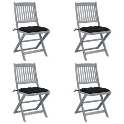 Chaises pliables d'ext&eacute;rieur lot de 4 et coussins Bois d'acacia