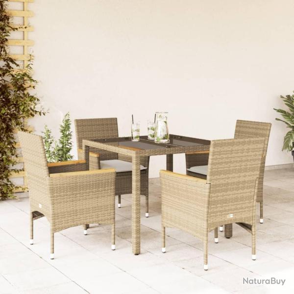Ensemble � manger de jardin et coussins 5 pcs beige rotin verre