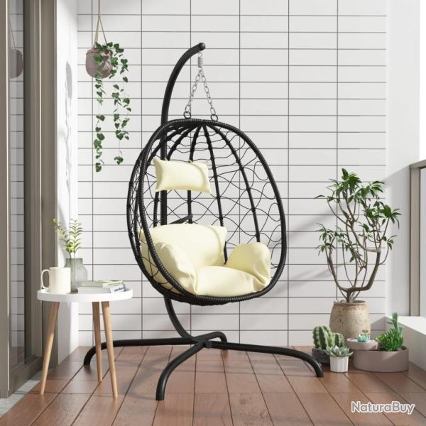 Chaise suspendue en forme d'oeuf avec coussin blanc cr�me
