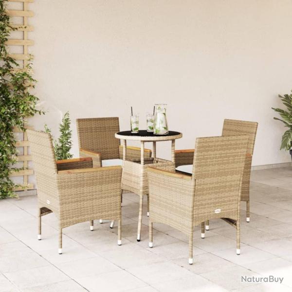 Ensemble � manger de jardin et coussins 5 pcs beige rotin verre
