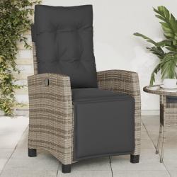 Chaise inclinable de jardin et repose-pied gris r&eacute;sine tress&eacute;e