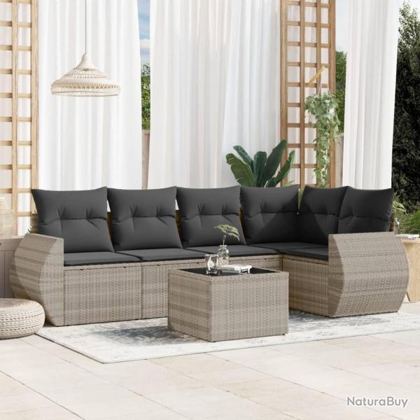 Salon de jardin 6 pcs avec coussins gris clair r�sine tress�e