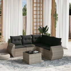 Salon de jardin 6 pcs avec coussins gris clair r&eacute;sine tress&eacute;e