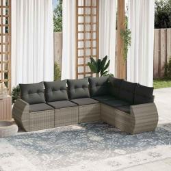 Salon de jardin 6 pcs avec coussins gris clair r&eacute;sine tress&eacute;e