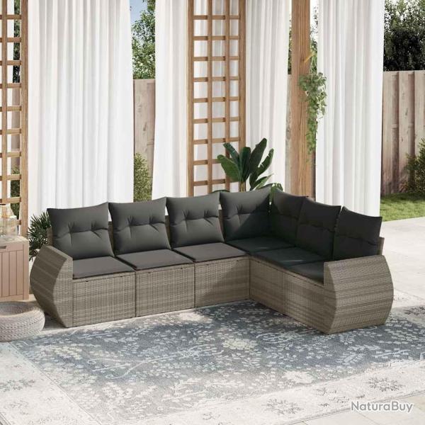 Salon de jardin 6 pcs avec coussins gris clair r�sine tress�e
