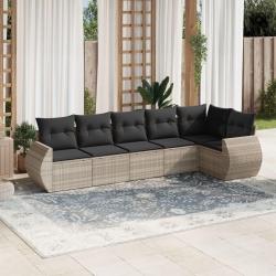 Salon de jardin 6 pcs avec coussins gris clair r&eacute;sine tress&eacute;e